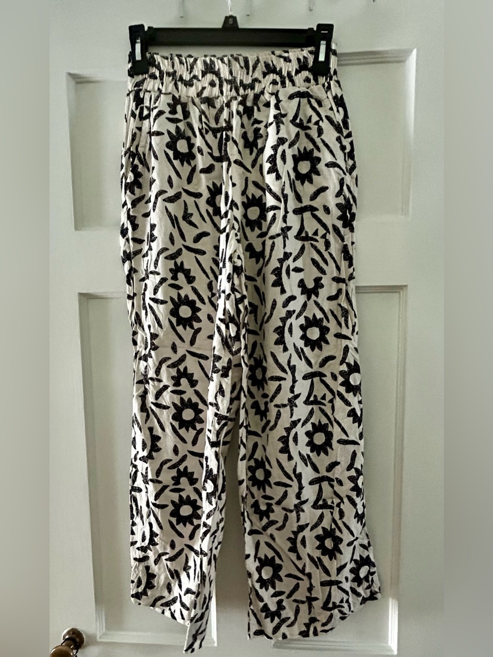 Women's Cream Flowly Pants with Black Floral Print